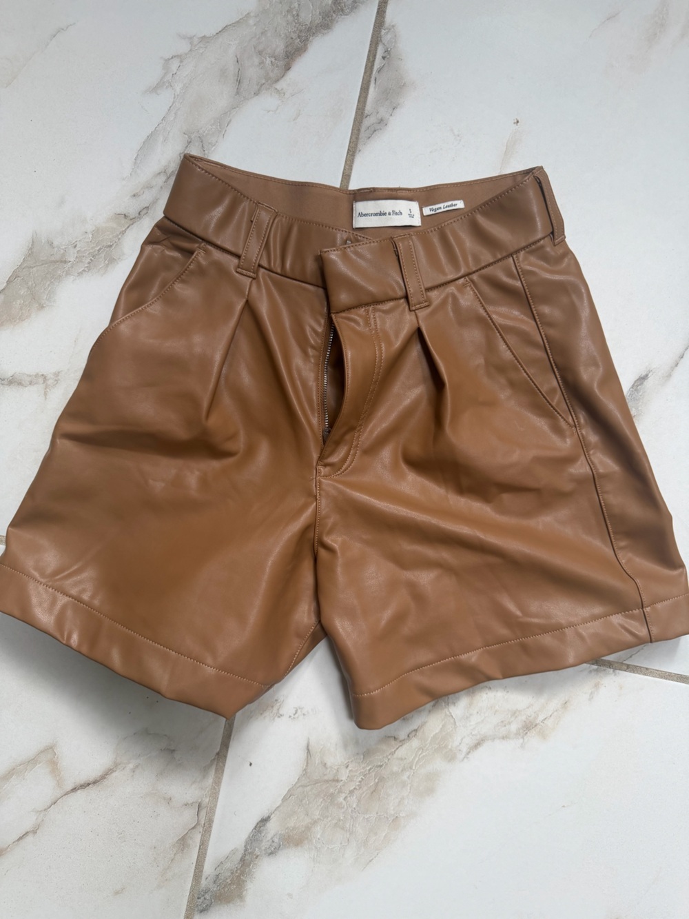 Abercrombie & Fitch Tan Faux Leather High-Waist Shorts